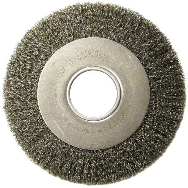 Weiler - 8" OD, 2" Arbor Hole, Crimped Steel Wheel Brush - 1" Face Width, 1-3/8" Trim Length, 0.006" Filament Diam, 4,500 RPM - Industrial Tool & Supply