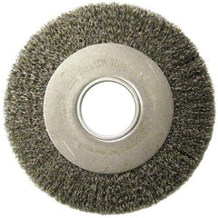 Weiler - 8" OD, 2" Arbor Hole, Crimped Steel Wheel Brush - 1" Face Width, 1-3/8" Trim Length, 0.006" Filament Diam, 4,500 RPM - Industrial Tool & Supply