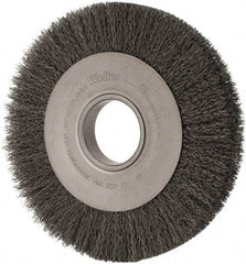 Weiler - 8" OD, 2" Arbor Hole, Crimped Steel Wheel Brush - 1" Face Width, 1-3/8" Trim Length, 0.014" Filament Diam, 4,500 RPM - Industrial Tool & Supply