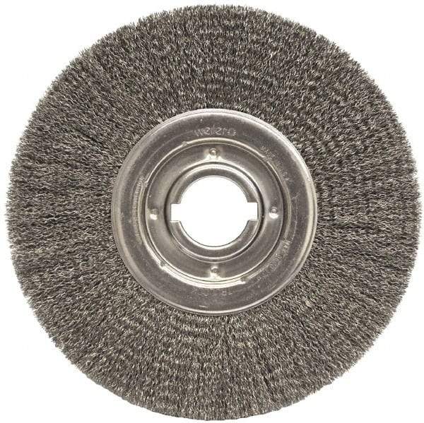 Weiler - 12" OD, 2" Arbor Hole, Crimped Steel Wheel Brush - 1-1/4" Face Width, 3" Trim Length, 0.0118" Filament Diam, 3,600 RPM - Industrial Tool & Supply