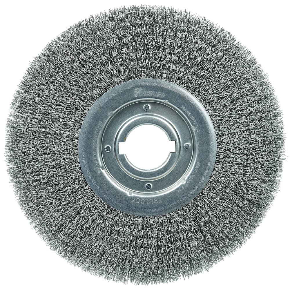 Weiler - Wheel Brushes; Outside Diameter (Inch): 12 ; Arbor Hole Thread Size: 2 ; Wire Type: Crimped Wire ; Fill Material: Steel ; Face Width (Inch): 1-1/4 ; Trim Length (Inch): 3 - Exact Industrial Supply