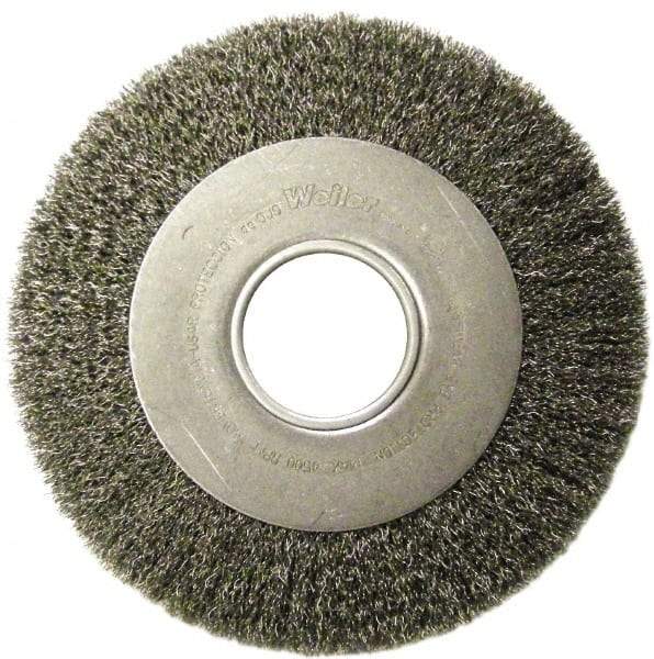 Weiler - 8" OD, 2" Arbor Hole, Crimped Stainless Steel Wheel Brush - 1" Face Width, 1-3/8" Trim Length, 0.0118" Filament Diam, 4,500 RPM - Industrial Tool & Supply
