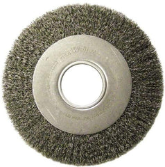 Weiler - 8" OD, 2" Arbor Hole, Crimped Stainless Steel Wheel Brush - 1" Face Width, 1-3/8" Trim Length, 0.0118" Filament Diam, 4,500 RPM - Industrial Tool & Supply
