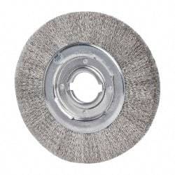 Weiler - 10" OD, 2" Arbor Hole, Crimped Stainless Steel Wheel Brush - 1-1/8" Face Width, 2" Trim Length, 0.0118" Filament Diam, 3,600 RPM - Industrial Tool & Supply
