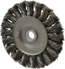 Weiler - 3" OD, 1/2" Arbor Hole, Knotted Steel Wheel Brush - 3/8" Face Width, 5/8" Trim Length, 0.014" Filament Diam, 25,000 RPM - Industrial Tool & Supply