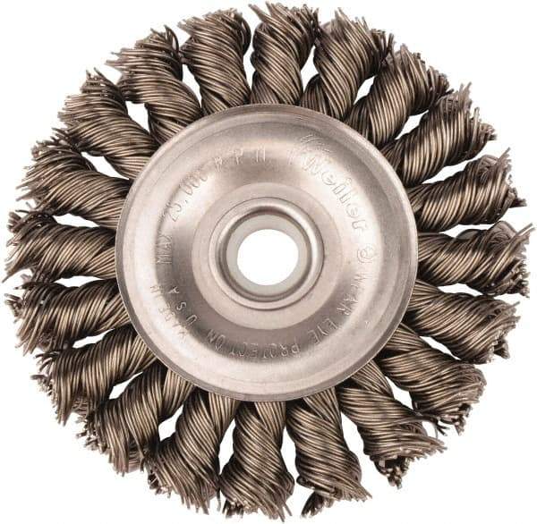Weiler - 3" OD, 1/2" Arbor Hole, Knotted Steel Wheel Brush - 3/8" Face Width, 5/8" Trim Length, 0.02" Filament Diam, 25,000 RPM - Industrial Tool & Supply