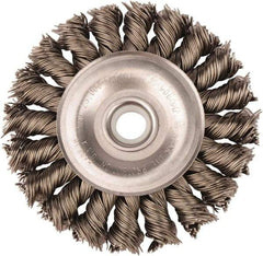 Weiler - 3" OD, 1/2" Arbor Hole, Knotted Steel Wheel Brush - 3/8" Face Width, 5/8" Trim Length, 0.02" Filament Diam, 25,000 RPM - Industrial Tool & Supply