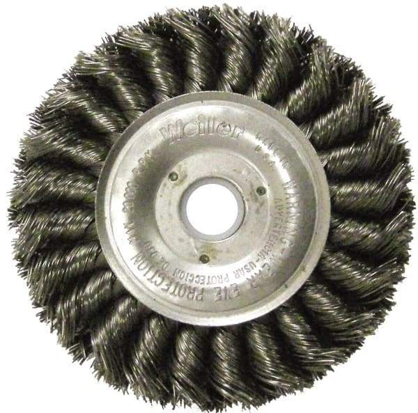 Weiler - 12" OD, 1-1/4" Arbor Hole, Knotted Steel Wheel Brush - 3/4" Face Width, 2-3/4" Trim Length, 0.0118" Filament Diam, 3,600 RPM - Industrial Tool & Supply