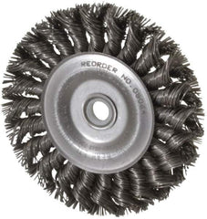 Weiler - 4" OD, 1/2" Arbor Hole, Knotted Steel Wheel Brush - 1/2" Face Width, 7/8" Trim Length, 0.02" Filament Diam, 20,000 RPM - Industrial Tool & Supply