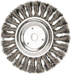 Weiler - 6" OD, 5/8" Arbor Hole, Knotted Steel Wheel Brush - 1/2" Face Width, 1-3/8" Trim Length, 0.016" Filament Diam, 9,000 RPM - Industrial Tool & Supply