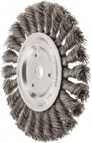 Weiler - 6" OD, 5/8" Arbor Hole, Knotted Steel Wheel Brush - 1/2" Face Width, 1-3/8" Trim Length, 0.023" Filament Diam, 9,000 RPM - Industrial Tool & Supply