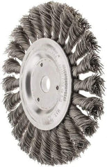 Weiler - 6" OD, 5/8" Arbor Hole, Knotted Steel Wheel Brush - 1/2" Face Width, 1-3/8" Trim Length, 0.023" Filament Diam, 9,000 RPM - Industrial Tool & Supply