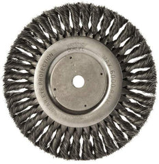 Weiler - 8" OD, 5/8" Arbor Hole, Knotted Steel Wheel Brush - 5/8" Face Width, 1-5/8" Trim Length, 0.0118" Filament Diam, 6,000 RPM - Industrial Tool & Supply