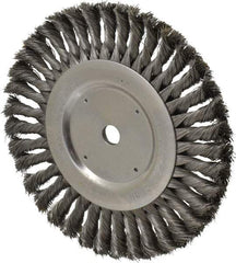Weiler - 8" OD, 5/8" Arbor Hole, Knotted Steel Wheel Brush - 5/8" Face Width, 1-5/8" Trim Length, 0.016" Filament Diam, 6,000 RPM - Industrial Tool & Supply