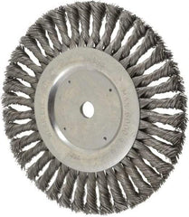 Weiler - 8" OD, 5/8" Arbor Hole, Knotted Steel Wheel Brush - 5/8" Face Width, 1-5/8" Trim Length, 0.023" Filament Diam, 6,000 RPM - Industrial Tool & Supply