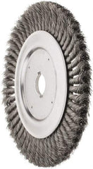 Weiler - 10" OD, 1-1/4" Arbor Hole, Knotted Steel Wheel Brush - 3/4" Face Width, 1-3/4" Trim Length, 0.016" Filament Diam, 4,500 RPM - Industrial Tool & Supply