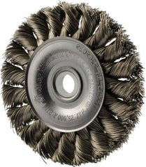 Weiler - 3" OD, 1/2" Arbor Hole, Knotted Stainless Steel Wheel Brush - 3/8" Face Width, 5/8" Trim Length, 0.014" Filament Diam, 25,000 RPM - Industrial Tool & Supply