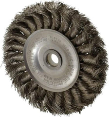Weiler - 4" OD, 1/2" Arbor Hole, Knotted Stainless Steel Wheel Brush - 1/2" Face Width, 7/8" Trim Length, 0.0118" Filament Diam, 20,000 RPM - Industrial Tool & Supply