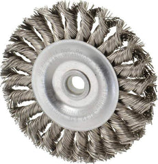 Weiler - 4" OD, 1/2" Arbor Hole, Knotted Stainless Steel Wheel Brush - 1/2" Face Width, 7/8" Trim Length, 0.02" Filament Diam, 20,000 RPM - Industrial Tool & Supply