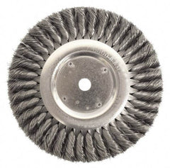 Weiler - 8" OD, 2" Arbor Hole, Knotted Steel Wheel Brush - 1" Face Width, 1-5/8" Trim Length, 0.0118" Filament Diam, 6,000 RPM - Industrial Tool & Supply