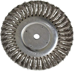 Weiler - 8" OD, 5/8" Arbor Hole, Knotted Stainless Steel Wheel Brush - 5/8" Face Width, 1-5/8" Trim Length, 0.016" Filament Diam, 6,000 RPM - Industrial Tool & Supply