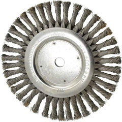 Weiler - 8" OD, 5/8" Arbor Hole, Knotted Steel Wheel Brush - 1/2" Face Width, 1-5/8" Trim Length, 0.023" Filament Diam, 6,000 RPM - Industrial Tool & Supply