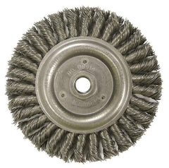 Weiler - 6" OD, 5/8-11 Arbor Hole, Knotted Steel Wheel Brush - 1/2" Face Width, 1-1/4" Trim Length, 0.023" Filament Diam, 12,500 RPM - Industrial Tool & Supply