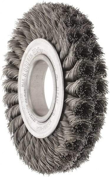 Weiler - 6" OD, 2" Arbor Hole, Knotted Steel Wheel Brush - 7/8" Face Width, 1-3/8" Trim Length, 0.016" Filament Diam, 8,000 RPM - Industrial Tool & Supply
