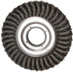 Weiler - 8" OD, 2" Arbor Hole, Knotted Steel Wheel Brush - 1" Face Width, 1-5/8" Trim Length, 0.016" Filament Diam, 6,000 RPM - Industrial Tool & Supply