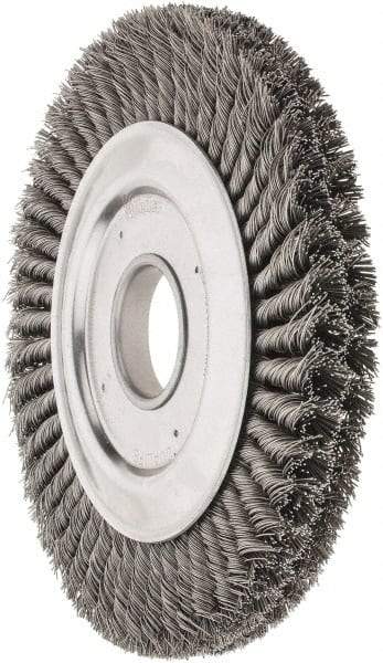 Weiler - 10" OD, 2" Arbor Hole, Knotted Steel Wheel Brush - 1-1/4" Face Width, 1-3/4" Trim Length, 0.023" Filament Diam, 4,500 RPM - Industrial Tool & Supply