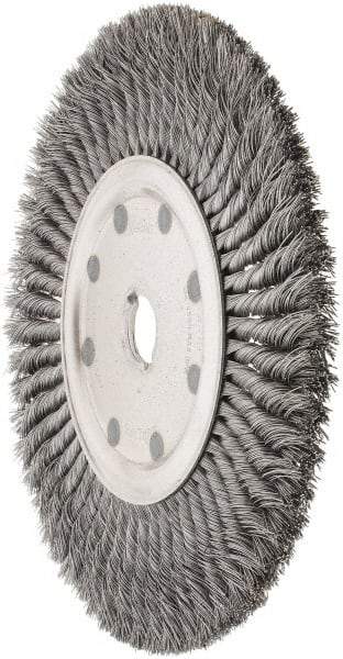 Weiler - 12" OD, 1-1/4" Arbor Hole, Knotted Steel Wheel Brush - 5/8" Face Width, 2-1/4" Trim Length, 0.02" Filament Diam, 4,500 RPM - Industrial Tool & Supply