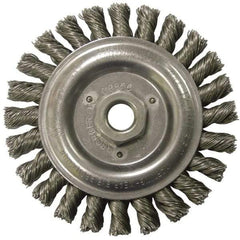 Weiler - 5" OD, 5/8-11 Arbor Hole, Knotted Steel Wheel Brush - 1/2" Face Width, 7/8" Trim Length, 0.023" Filament Diam, 12,500 RPM - Industrial Tool & Supply