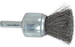 Weiler - 3/4" Brush Diam, Crimped, End Brush - 1/4" Diam Steel Shank, 22,000 Max RPM - Industrial Tool & Supply