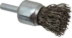 Weiler - 3/4" Brush Diam, Crimped, End Brush - 1/4" Diam Steel Shank, 22,000 Max RPM - Industrial Tool & Supply