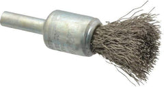 Weiler - 1/2" Brush Diam, Crimped, End Brush - 1/4" Diam Steel Shank, 25,000 Max RPM - Industrial Tool & Supply