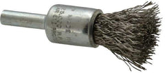 Weiler - 1/2" Brush Diam, Crimped, End Brush - 1/4" Diam Steel Shank, 25,000 Max RPM - Industrial Tool & Supply