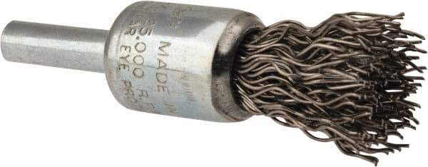 Weiler - 1/2" Brush Diam, Crimped, End Brush - 1/4" Diam Steel Shank, 25,000 Max RPM - Industrial Tool & Supply