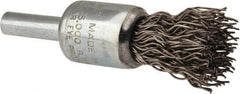 Weiler - 1/2" Brush Diam, Crimped, End Brush - 1/4" Diam Steel Shank, 25,000 Max RPM - Industrial Tool & Supply
