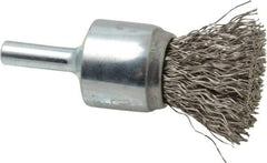 Weiler - 3/4" Brush Diam, Crimped, End Brush - 1/4" Diam Steel Shank, 22,000 Max RPM - Industrial Tool & Supply