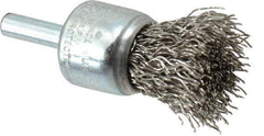 Weiler - 3/4" Brush Diam, Crimped, End Brush - 1/4" Diam Steel Shank, 22,000 Max RPM - Industrial Tool & Supply
