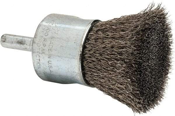 Weiler - 1" Brush Diam, Crimped, End Brush - 1/4" Diam Steel Shank, 22,000 Max RPM - Industrial Tool & Supply