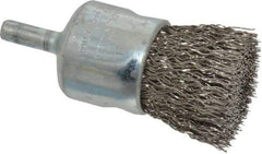 Weiler - 1" Brush Diam, Crimped, End Brush - 1/4" Diam Steel Shank, 22,000 Max RPM - Industrial Tool & Supply
