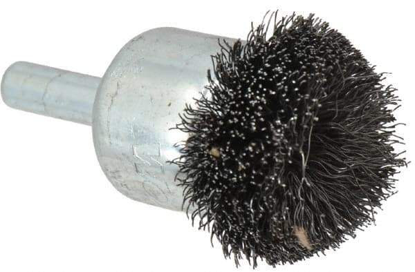 Weiler - 1-1/4" Brush Diam, Crimped, Flared End Brush - 1/4" Diam Shank, 20,000 Max RPM - Industrial Tool & Supply