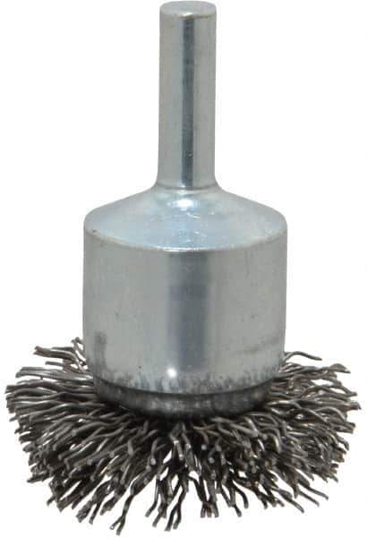 Weiler - 1-1/2" Brush Diam, Crimped, Flared End Brush - 1/4" Diam Shank, 20,000 Max RPM - Industrial Tool & Supply