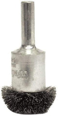 Weiler - 1" Brush Diam, Crimped, Flared End Brush - 1/4" Diam Shank, 25,000 Max RPM - Industrial Tool & Supply