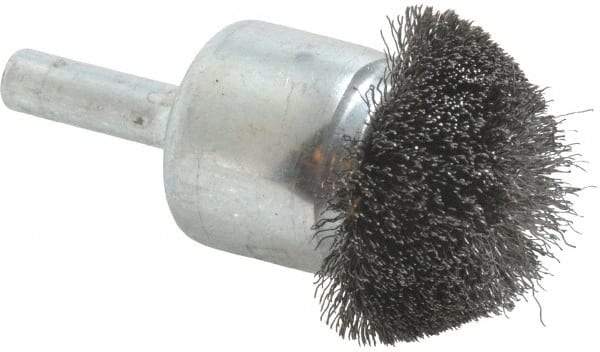 Weiler - 1-1/4" Brush Diam, Crimped, Flared End Brush - 1/4" Diam Shank, 20,000 Max RPM - Industrial Tool & Supply