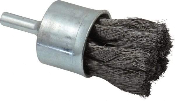 Weiler - 1-1/8" Brush Diam, Knotted, End Brush - 1/4" Diam Shank, 20,000 Max RPM - Industrial Tool & Supply