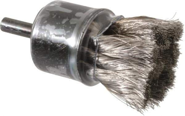 Weiler - 1-1/8" Brush Diam, Knotted, End Brush - 1/4" Diam Shank, 20,000 Max RPM - Industrial Tool & Supply