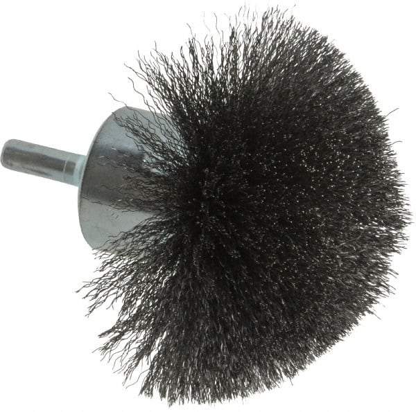 Weiler - 3" Brush Diam, Crimped, Flared End Brush - 1/4" Diam Shank, 16,000 Max RPM - Industrial Tool & Supply