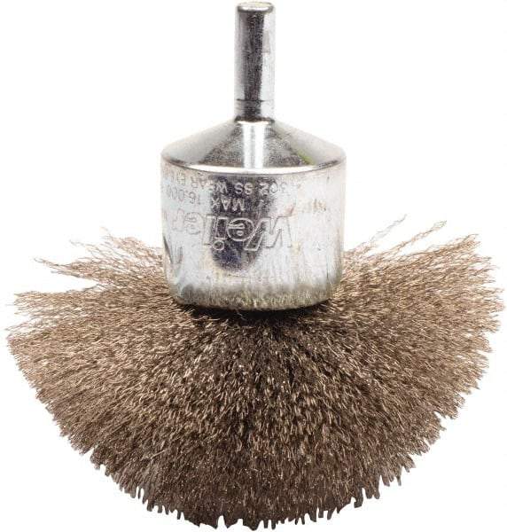 Weiler - 3" Brush Diam, Crimped, Flared End Brush - 1/4" Diam Shank, 16,000 Max RPM - Industrial Tool & Supply